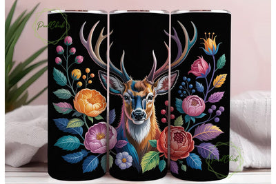 Floral Deer Head 20oz Tumbler Wrap Sublimation PixelChick 