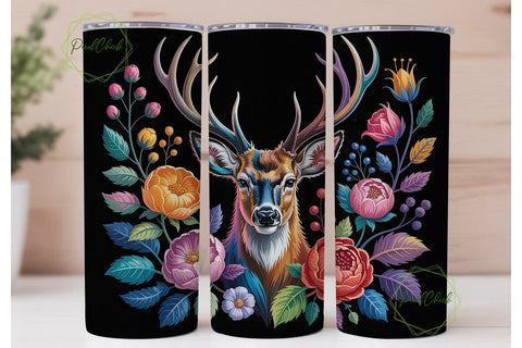 Floral Deer Head 20oz Tumbler Wrap Sublimation PixelChick 