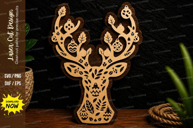 Floral Deer Head Laser Cut Svg Design SVG Regulrcrative 