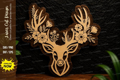 Floral Deer Head Laser Cut Svg Design SVG Regulrcrative 