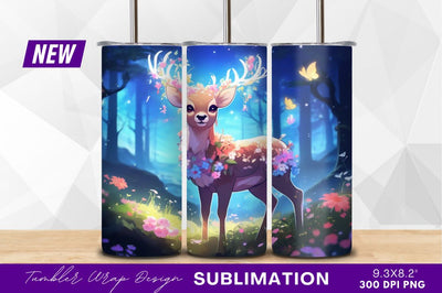 Floral deer in enchanted forest tumbler png Sublimation Regulrcrative 