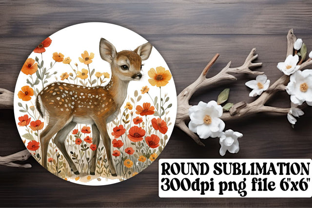 Floral Deer Keychain Round Design Sublimation Watercolor Pattern Sublimation afrosvg 