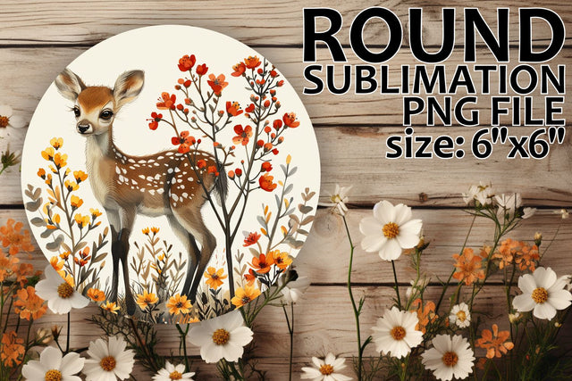 Floral Deer Keychain Sublimation Design for Round Ornaments Sublimation afrosvg 