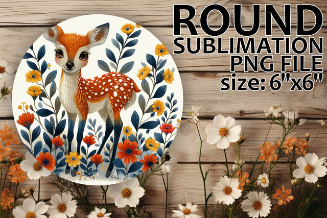 Floral Deer Keychain Sublimation Design for Round Ornaments Sublimation afrosvg 