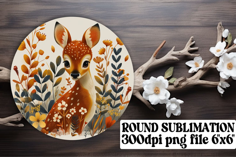 Floral Deer Keychain Sublimation Design for Round Watercolor Style Sublimation afrosvg 