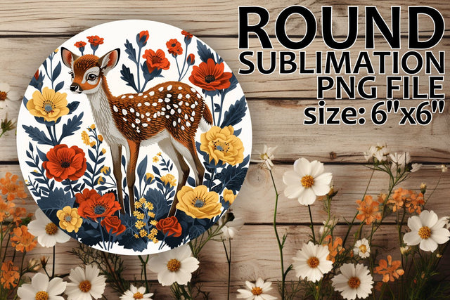 Floral Deer Round Keychain and Ornament Design Sublimation afrosvg 