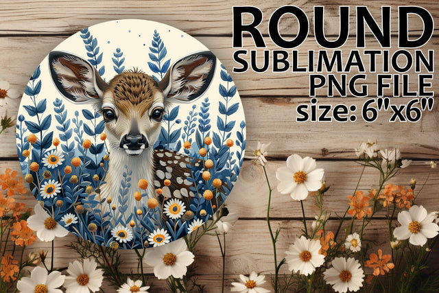 Floral Deer Round Keychain and Ornament Design Sublimation afrosvg 