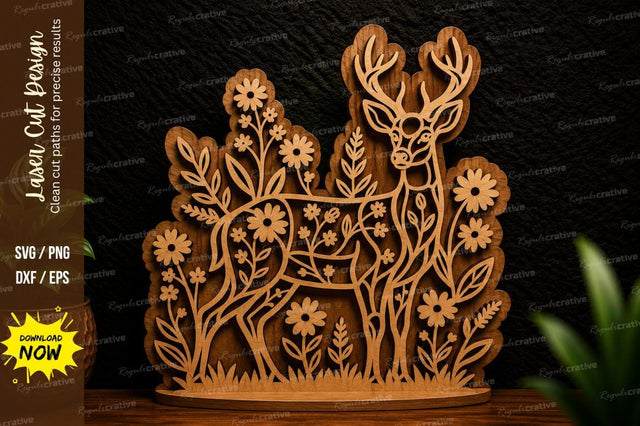 Floral Deer Scene Laser Cut Svg Design SVG Regulrcrative 