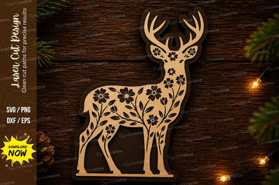 Floral Deer Standing Laser Cut Svg Design SVG Regulrcrative 