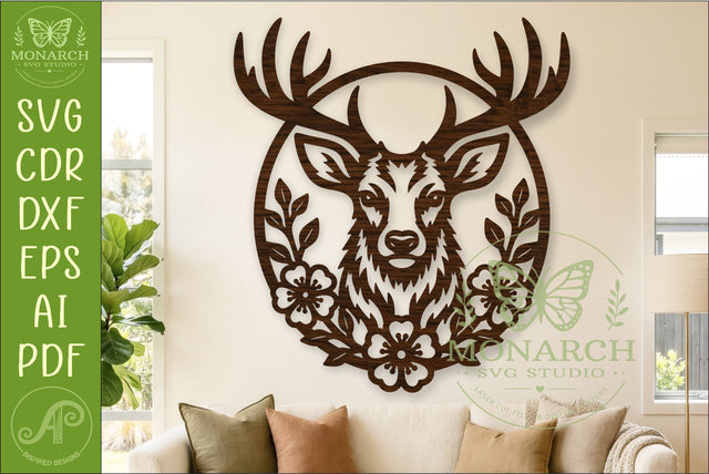 Floral Deer SVG, Stag Wall Art, Woodland Deer Laser Cut File SVG APInspireddesigns 
