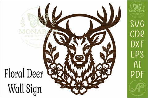 Floral Deer SVG, Stag Wall Art, Woodland Deer Laser Cut File SVG APInspireddesigns 
