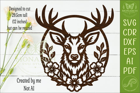 Floral Deer SVG, Stag Wall Art, Woodland Deer Laser Cut File SVG APInspireddesigns 