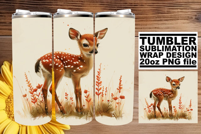 Floral Deer Tumbler Wrap 20oz Sublimation Watercolor Art Sublimation afrosvg 