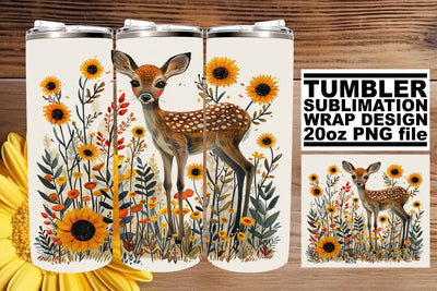 Floral Deer Tumbler Wrap 20oz Sublimation Watercolor Pattern Sublimation afrosvg 