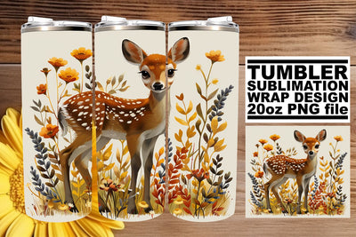 Floral Deer Tumbler Wrap Sublimation Design for 20oz Watercolor Style Sublimation afrosvg 