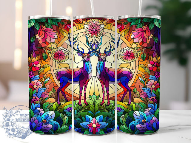 Floral Deers 20oz Skinny Tumbler, Colorful Forest Animals Tumbler Png, Straight & Tapered Tumbler Wrap, Instant Digital Download Sublimation ToriDesigns 