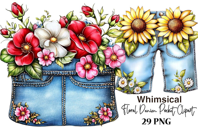 Floral Denim Pocket Clipart Bundle Sublimation SVGArt 