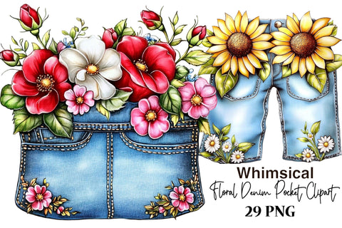 Floral Denim Pocket Clipart Bundle Sublimation SVGArt 