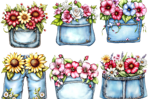 Floral Denim Pocket Clipart Bundle Sublimation SVGArt 