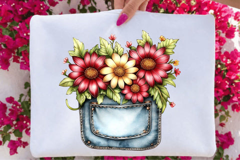 Floral Denim Pocket Clipart Bundle Sublimation SVGArt 