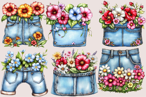 Floral Denim Pocket Clipart Bundle Sublimation SVGArt 