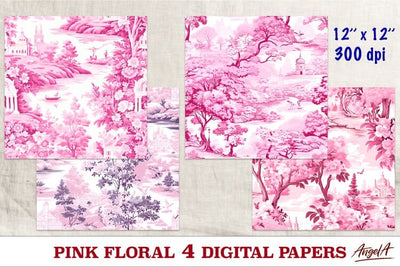 Floral digital paper / landscape digital paper pink Digital Pattern Angelina Semenova 