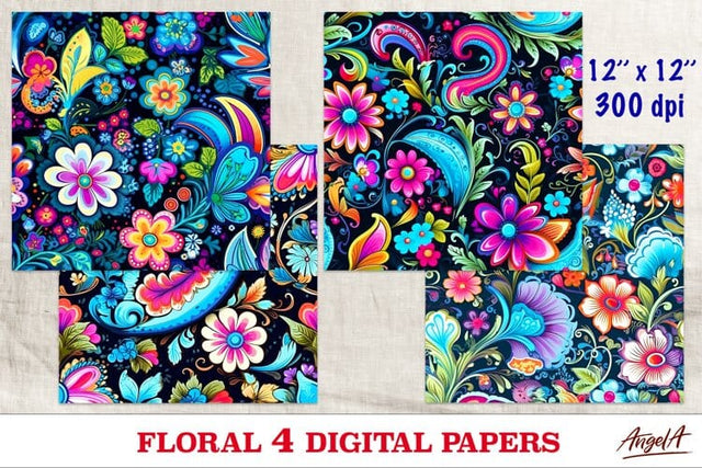 Floral digital paper / summer colorful flowers pattern Digital Pattern Angelina Semenova 