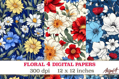 Floral digital paper / summer colorful flowers pattern Digital Pattern Angelina Semenova 