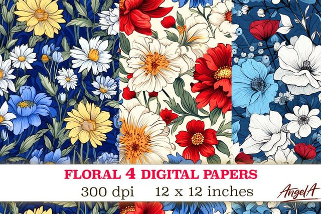 Floral digital paper / summer colorful flowers pattern Digital Pattern Angelina Semenova 