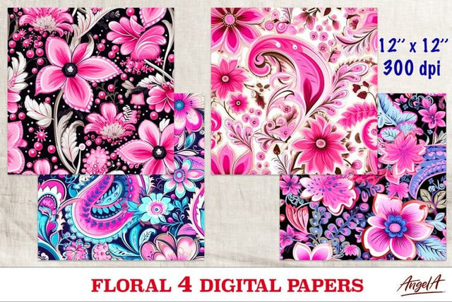 Floral digital paper / summer pink flowers pattern Digital Pattern Angelina Semenova 