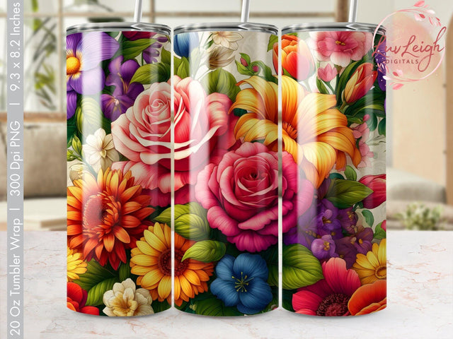 Floral Digital Tumbler Wrap Template, Colorful Flower Print Sublimation Design, Custom Tumbler Wrap for Printing, Tapered Tumbler PNG Sublimation Luvleigh Digitals 