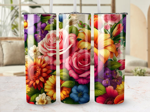 Floral Digital Tumbler Wrap Template, Colorful Flower Print Sublimation Design, Custom Tumbler Wrap for Printing, Tapered Tumbler PNG Sublimation Luvleigh Digitals 