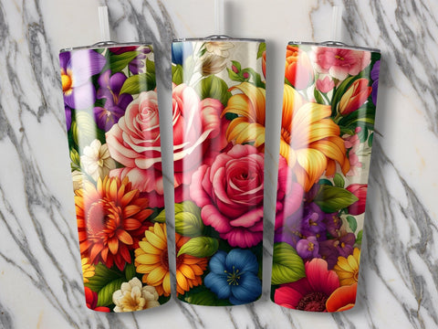 Floral Digital Tumbler Wrap Template, Colorful Flower Print Sublimation Design, Custom Tumbler Wrap for Printing, Tapered Tumbler PNG Sublimation Luvleigh Digitals 