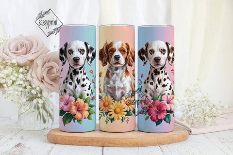 Floral Dog Portraits 20oz Tumbler Wrap Sublimation sassyprint 