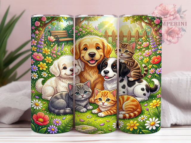 Floral Dogs Cats Pet Lover 20oz Tumbler, Floral Cats, Pet Lover, Animal Theme, Cute Pets, 20oz Tumbler Wrap, Sublimation PNG Sublimation Li Zamperini 