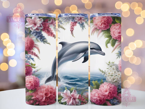 Floral Dolphin 20oz Tumbler Wrap Sublimation Design, Straight Tapered Tumbler Wrap, Dolphin Summer Tumbler Png, Instant Digital Download Sublimation SvggirlplusArt 