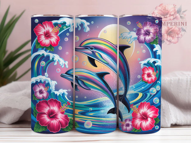 Floral Dolphin Coastal Tumbler Wrap, Tropical Beach Tumbler PNG, Ocean Dolphin Sublimation Design, 20oz Skinny Tumbler Wrap, Sea Life Floral Tumbler, Coastal Vibes Tumbler PNG Sublimation Li Zamperini 