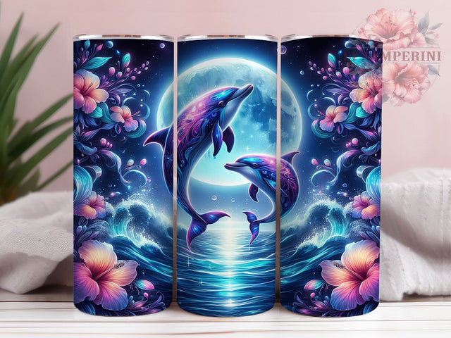 Floral Dolphin Coastal Tumbler Wrap, Tropical Beach Tumbler PNG, Ocean Dolphin Sublimation Design, 20oz Skinny Tumbler Wrap, Sea Life Floral Tumbler, Coastal Vibes Tumbler PNG Sublimation Li Zamperini 