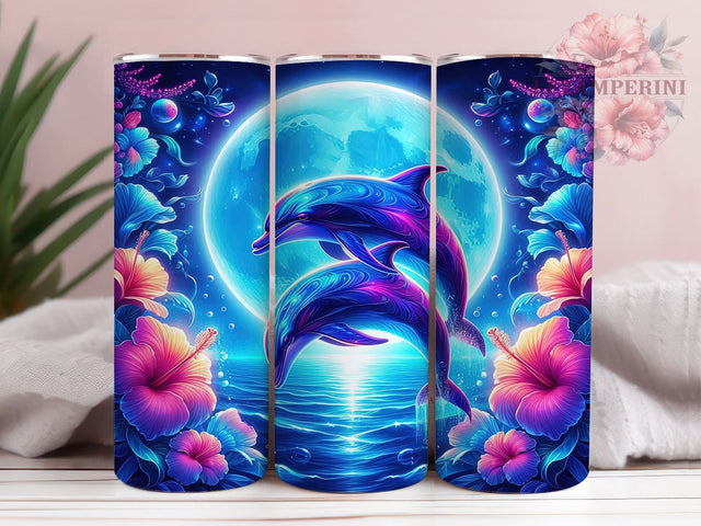 Floral Dolphin Coastal Tumbler Wrap, Tropical Beach Tumbler PNG, Ocean Dolphin Sublimation Design, 20oz Skinny Tumbler Wrap, Sea Life Floral Tumbler, Coastal Vibes Tumbler PNG Sublimation Li Zamperini 