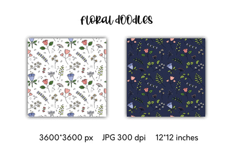 Floral Doodles | Digital Paper | Flowers & Leaves Patterns Digital Pattern AnnaViolet_store 