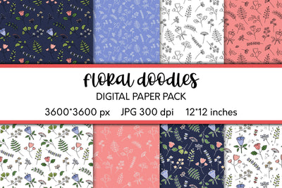Floral Doodles | Digital Paper | Flowers & Leaves Patterns Digital Pattern AnnaViolet_store 