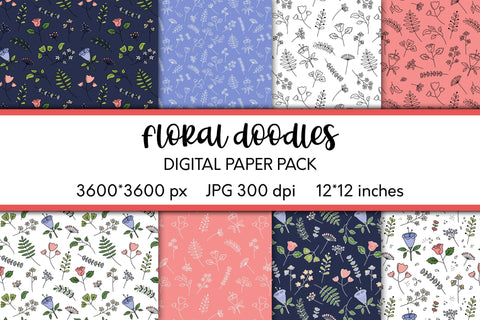 Floral Doodles | Digital Paper | Flowers & Leaves Patterns Digital Pattern AnnaViolet_store 