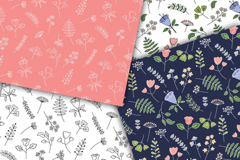 Floral Doodles | Digital Paper | Flowers & Leaves Patterns Digital Pattern AnnaViolet_store 