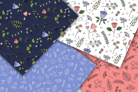 Floral Doodles | Digital Paper | Flowers & Leaves Patterns Digital Pattern AnnaViolet_store 