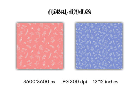 Floral Doodles | Digital Paper | Flowers & Leaves Patterns Digital Pattern AnnaViolet_store 