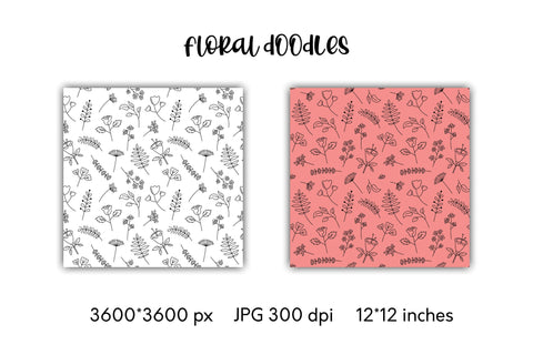 Floral Doodles | Digital Paper | Flowers & Leaves Patterns Digital Pattern AnnaViolet_store 