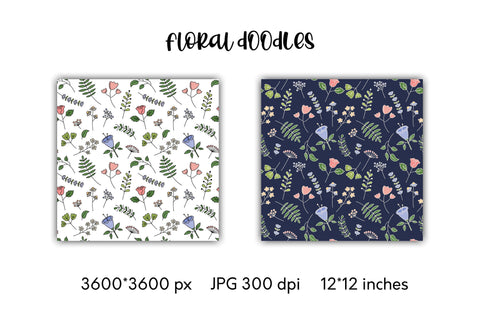 Floral Doodles | Digital Paper | Flowers & Leaves Patterns Digital Pattern AnnaViolet_store 