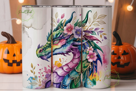 Floral Dragon 20oz Tumbler Wrap Sublimation PixelChick 