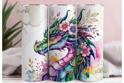 Floral Dragon 20oz Tumbler Wrap Sublimation PixelChick 