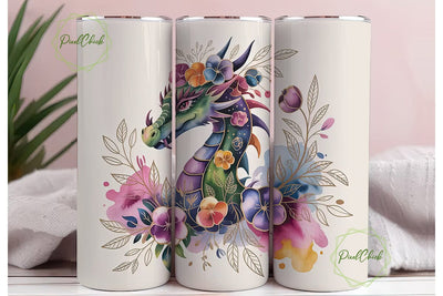 Floral Dragon 20oz Tumbler Wrap Sublimation PixelChick 